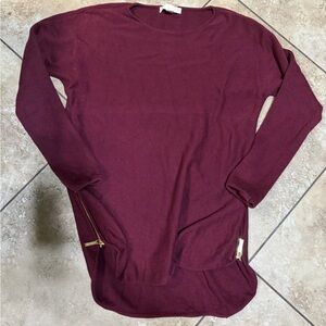 Michael Kors Burgundy Sweater with Gold Zipper Accents